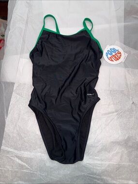 Sporti Women's Black One-Piece Swimsuit with Green Trim